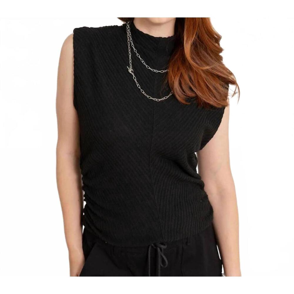 NEW MAC & ME funnel neck side ruched top in bl